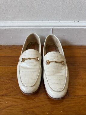 Cream Croc-Embossed Leather Loafers with Gold Detailing - Sam Edelman